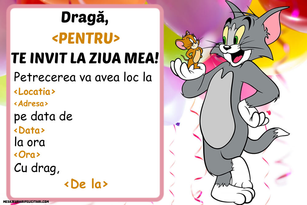 Invitație cu Tom și Jerry - Invitații la Ziua de nastere copii personalizate