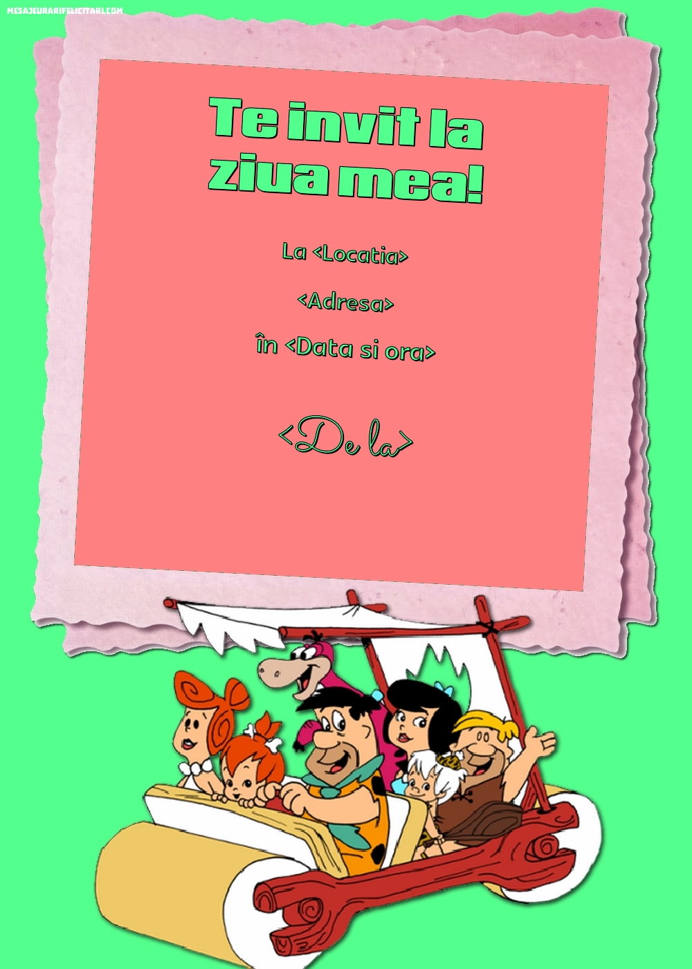 Invitație la petrecere cu familia Flintstone - Invitații la Ziua de nastere copii personalizate