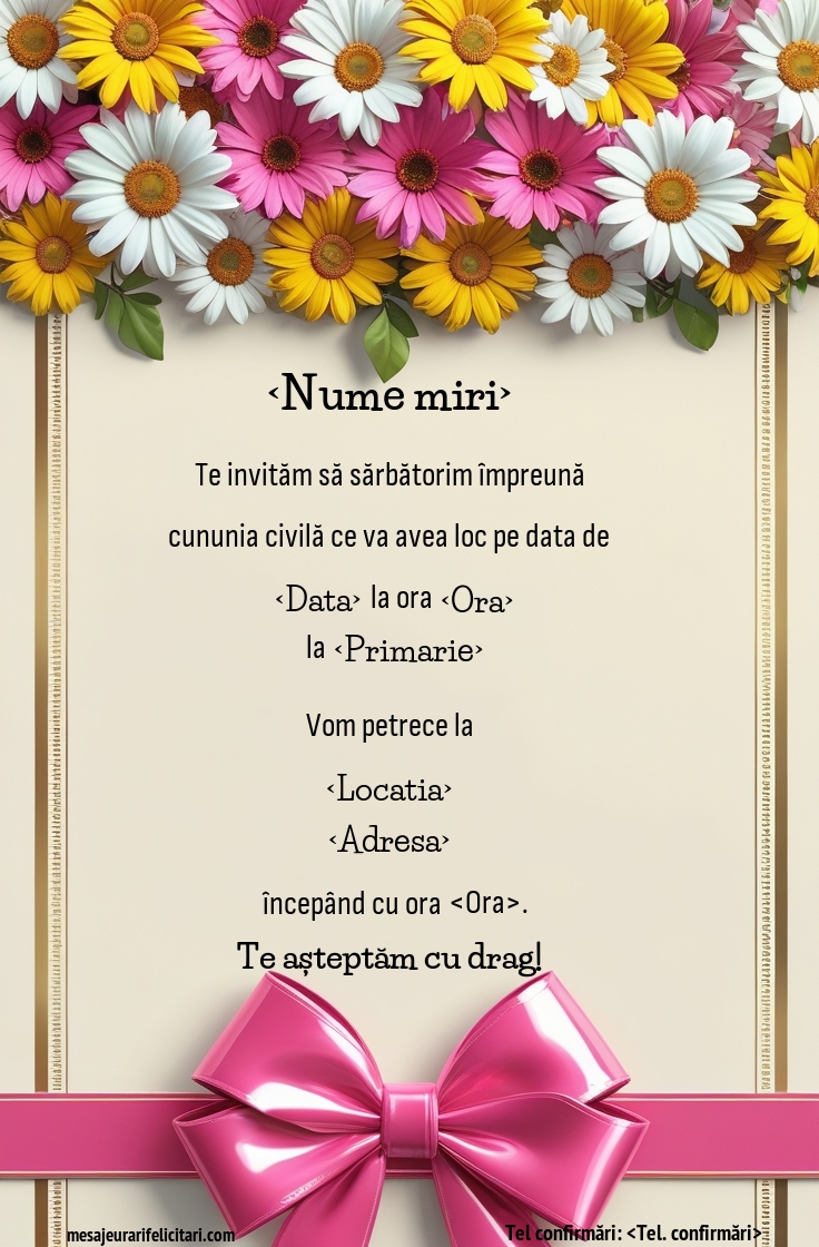 Invitație pentru prieteni cu flori - Invitații la Cununia Civila personalizate