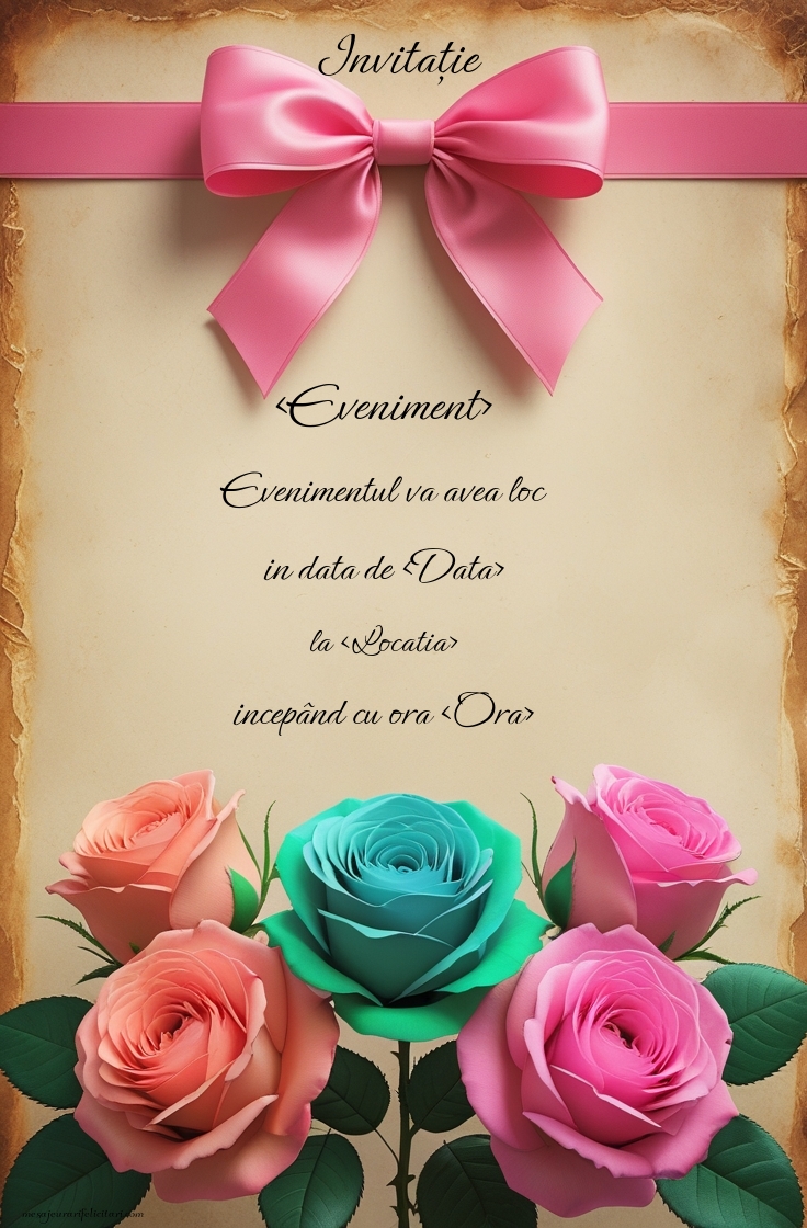 Invitație pentru diferite evenimente pe hartie invechită cu trandafiri - Invitații la evenimente personalizate