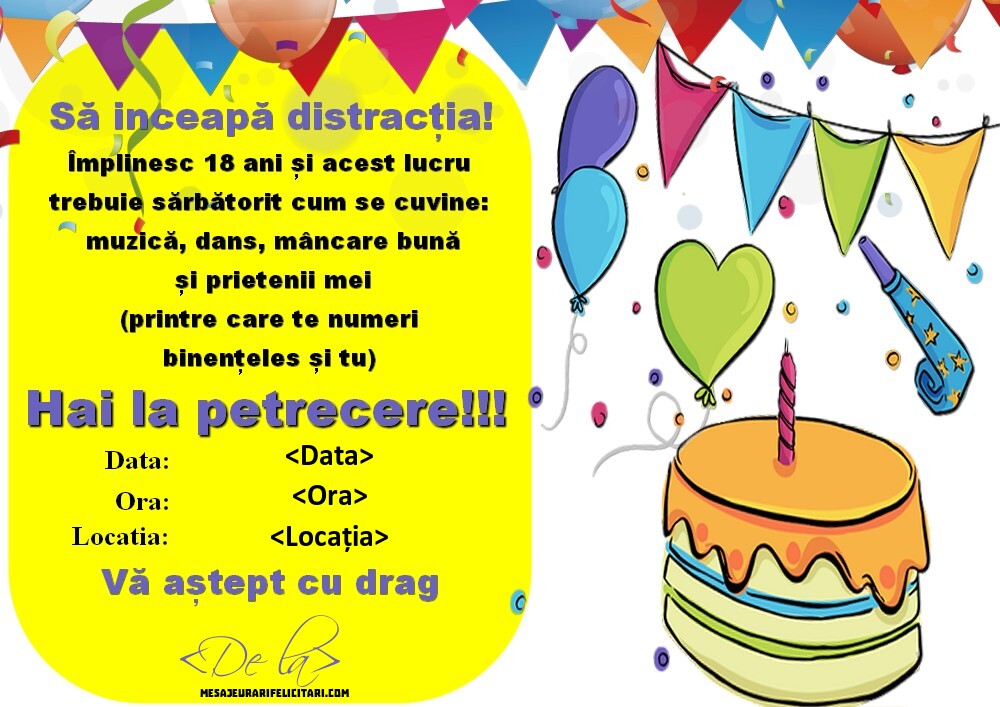 Hai la petrecere!!! - Tort & Baloane & Confeti - Invitații la Majorat personalizate