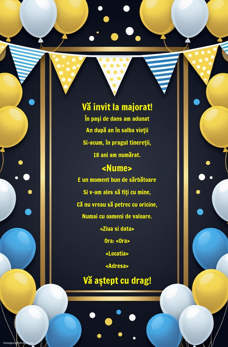 Invitație pentru oameni de valoare - Invitații la Majorat personalizate