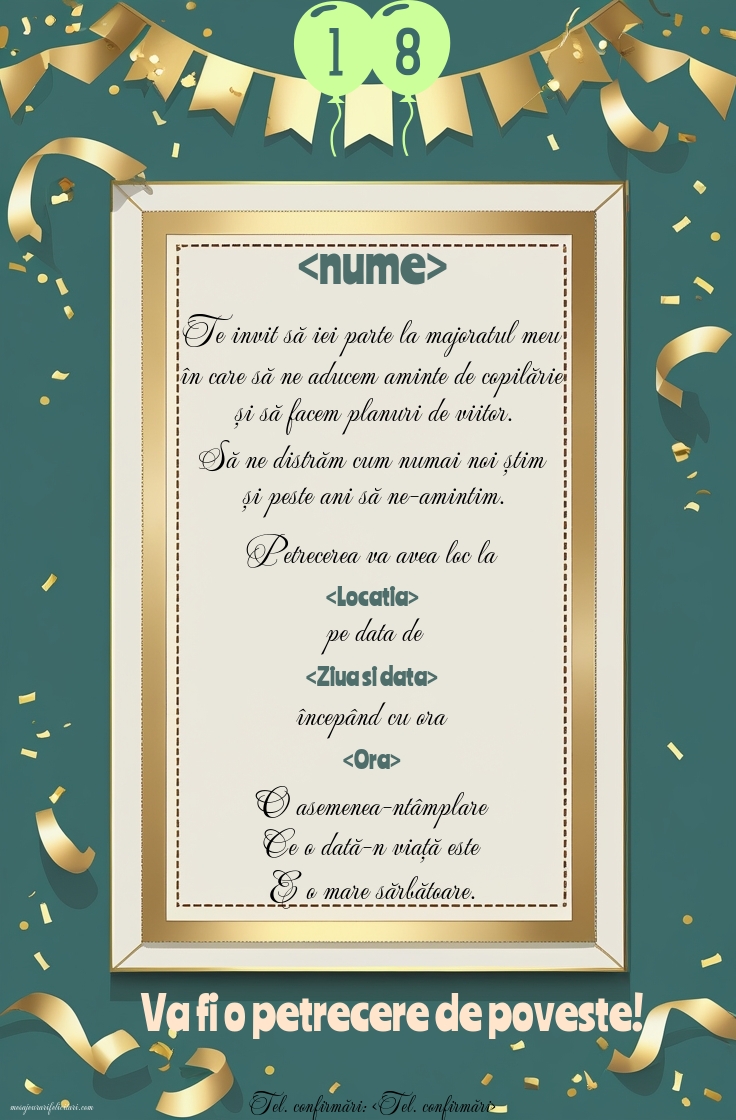 Invitație cu confimare design clasic - Invitații la Majorat personalizate