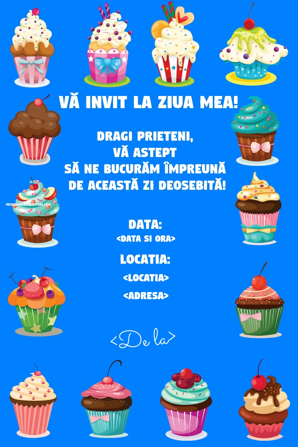 Invitație la ziua de naștere cu bordură de torturi - Invitații la Ziua de nastere personalizate