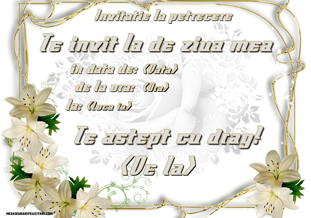 Invitatie la petrecere -model clasic cu flori - Invitații la Ziua de nastere personalizate