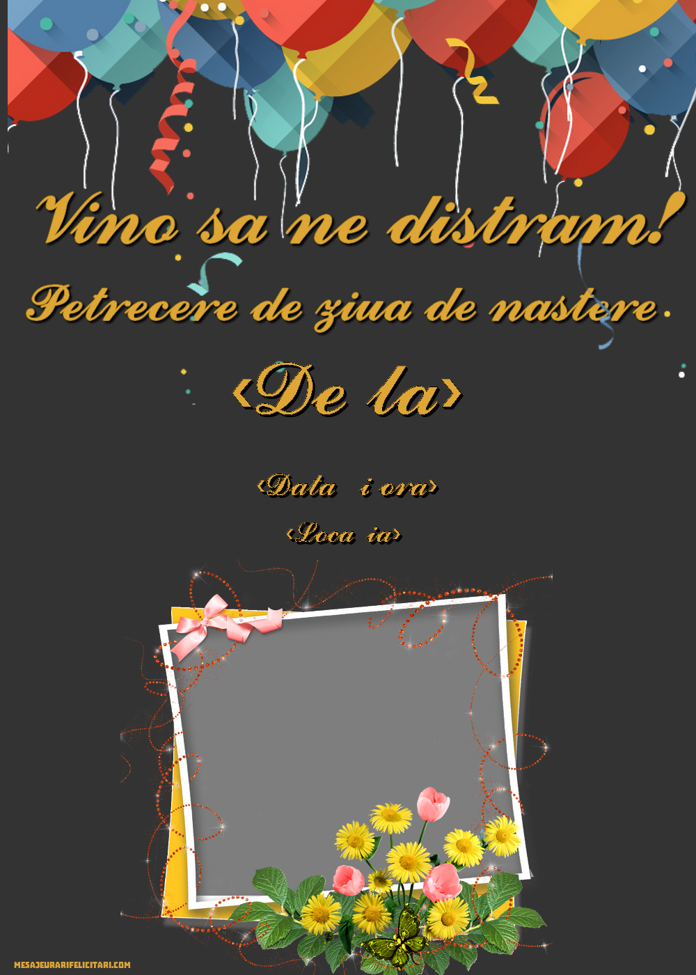 Invitație personalizată cu fotografie si baloane - Invitații la Ziua de nastere personalizate