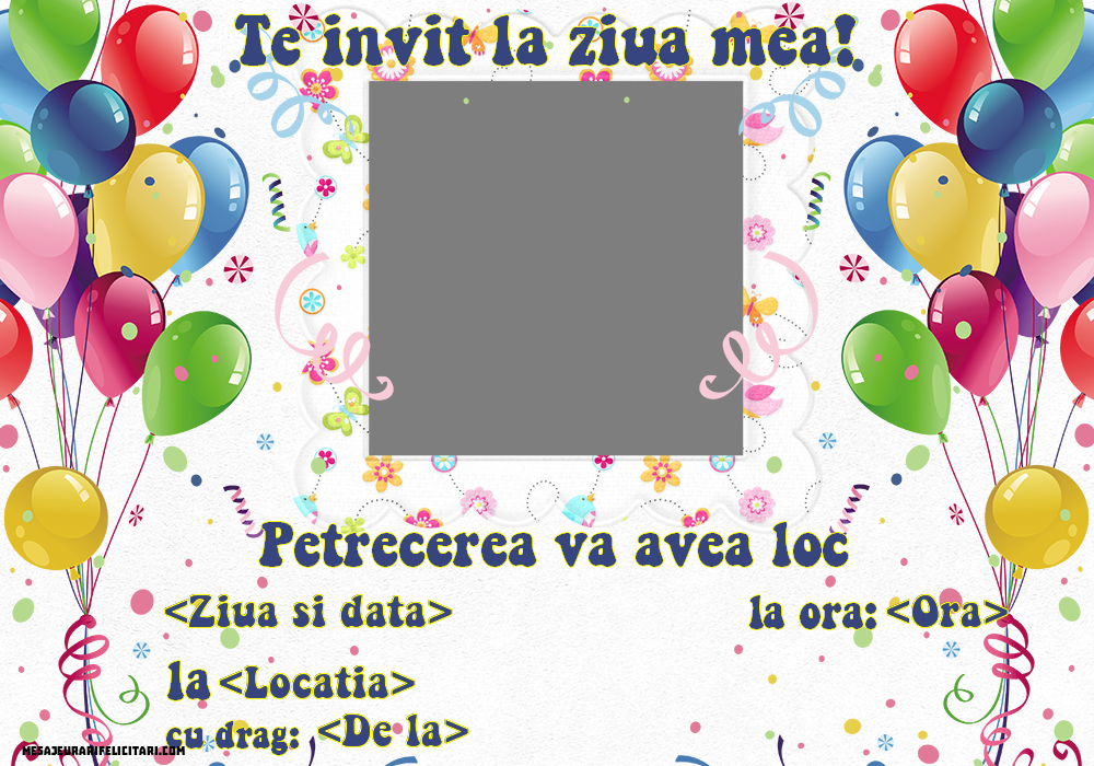 Invitație personalizată  cu  text și fotografie - Invitații la Ziua de nastere personalizate