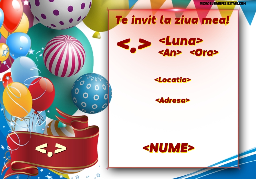 Invitatie la cea mai tare petrecere cu baloane - Invitații la Ziua de nastere personalizate