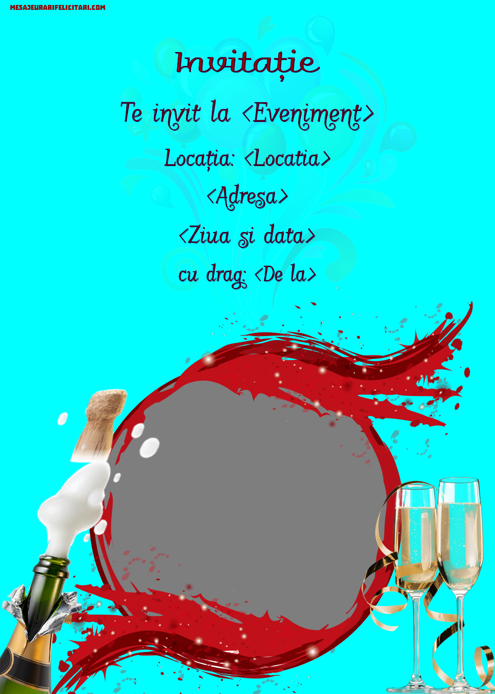 Invitație cu imaginea ta și șampanie - Invitații la Ziua de nastere personalizate
