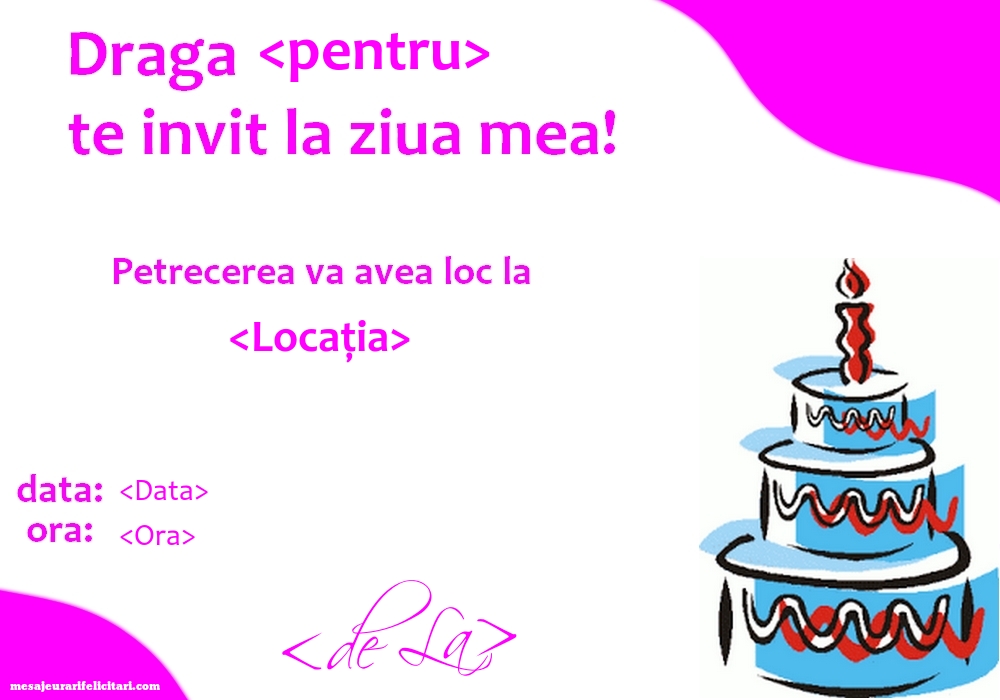 Invitatie la ziua de naștere cu tort aniversar - Invitații la Ziua de nastere personalizate