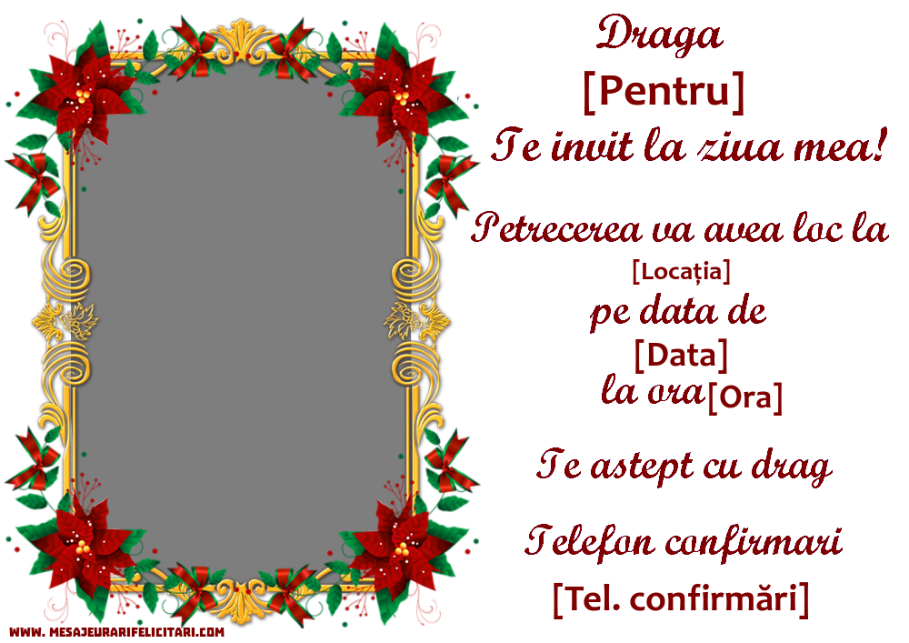 Invitatie la petrecere cu fotografie in rama cu flori - Invitații la Ziua de nastere personalizate