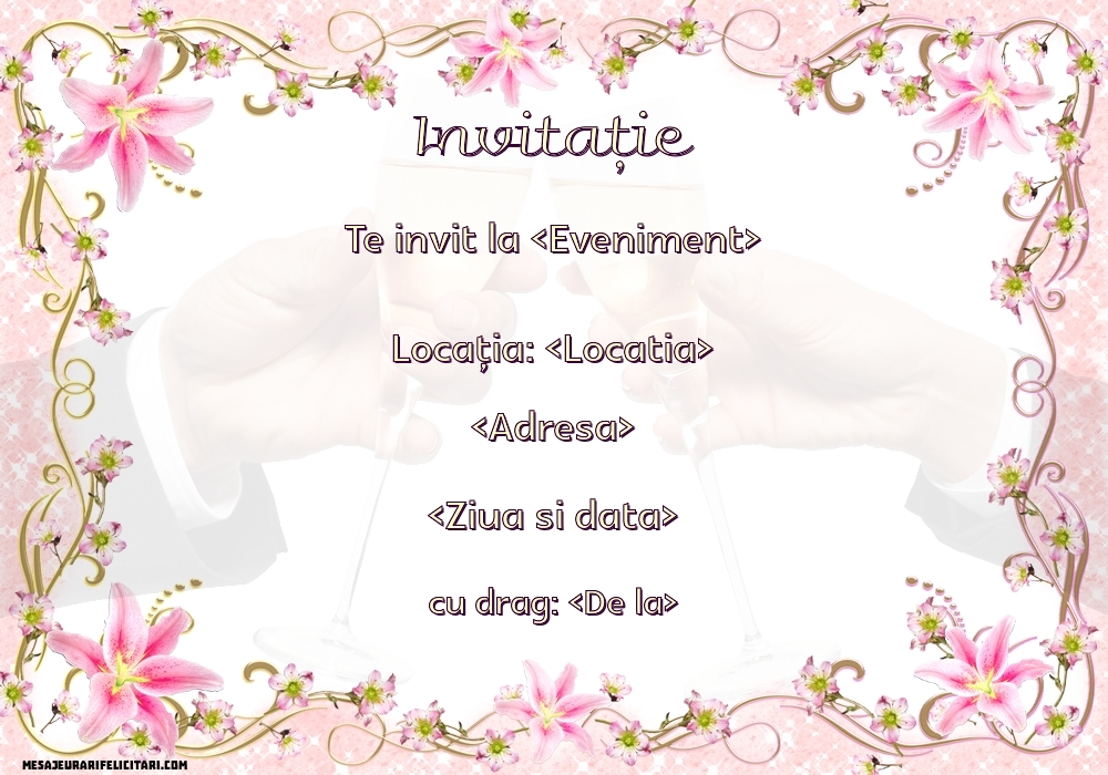 Invitație cu bordură din flori - Invitații la Ziua de nastere personalizate