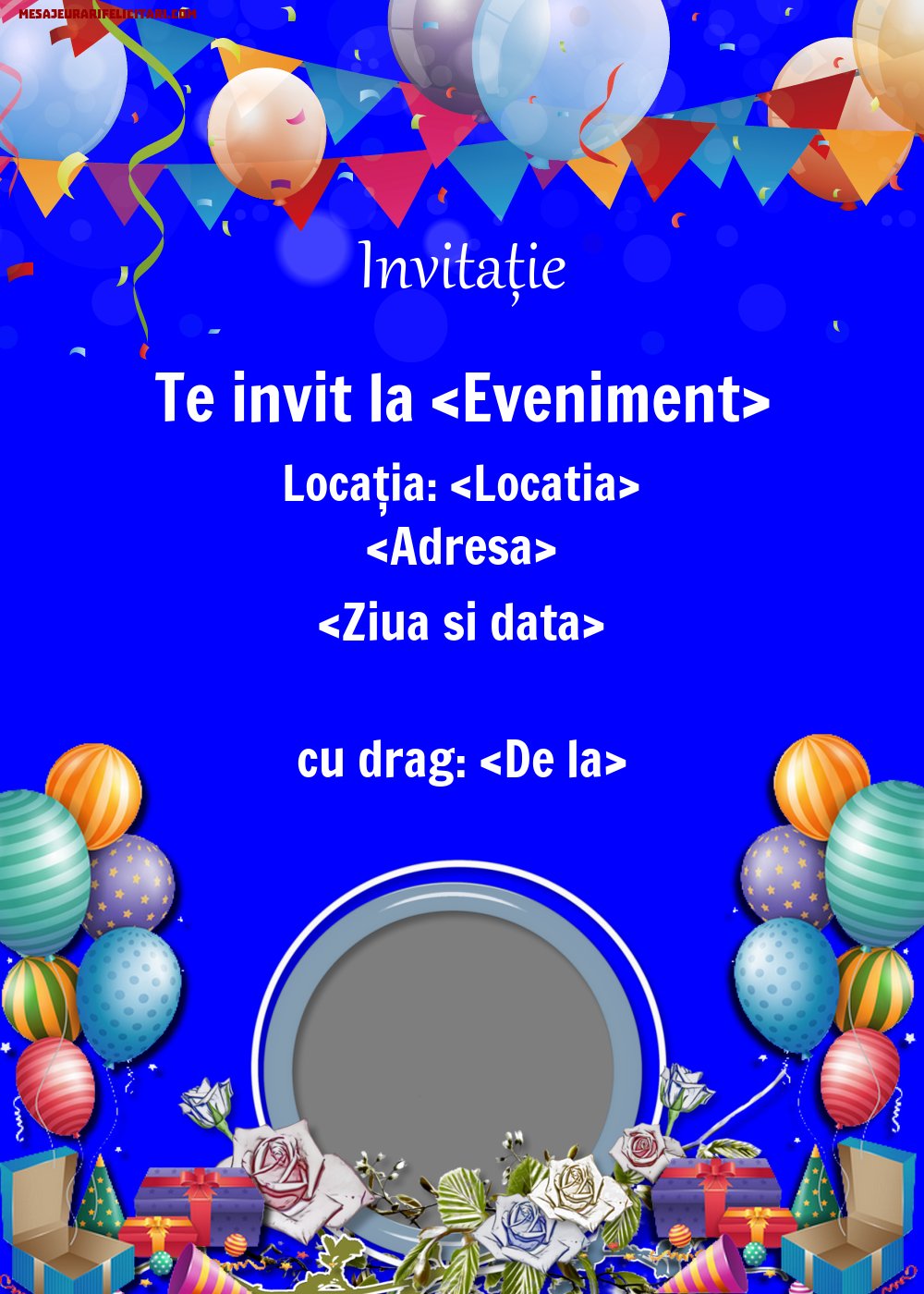 Invitație cu imaginea ta și baloane - Invitații la Ziua de nastere personalizate