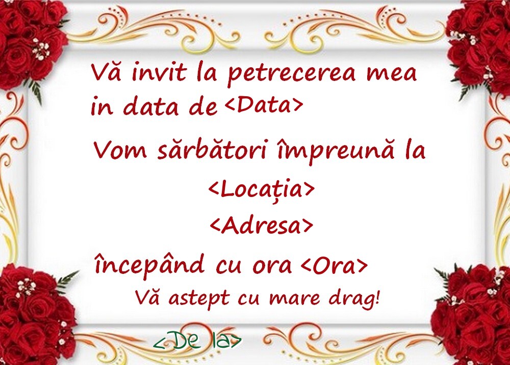 Invitatie cu buchete de trandafiri roșii - Invitații la Ziua de nastere personalizate
