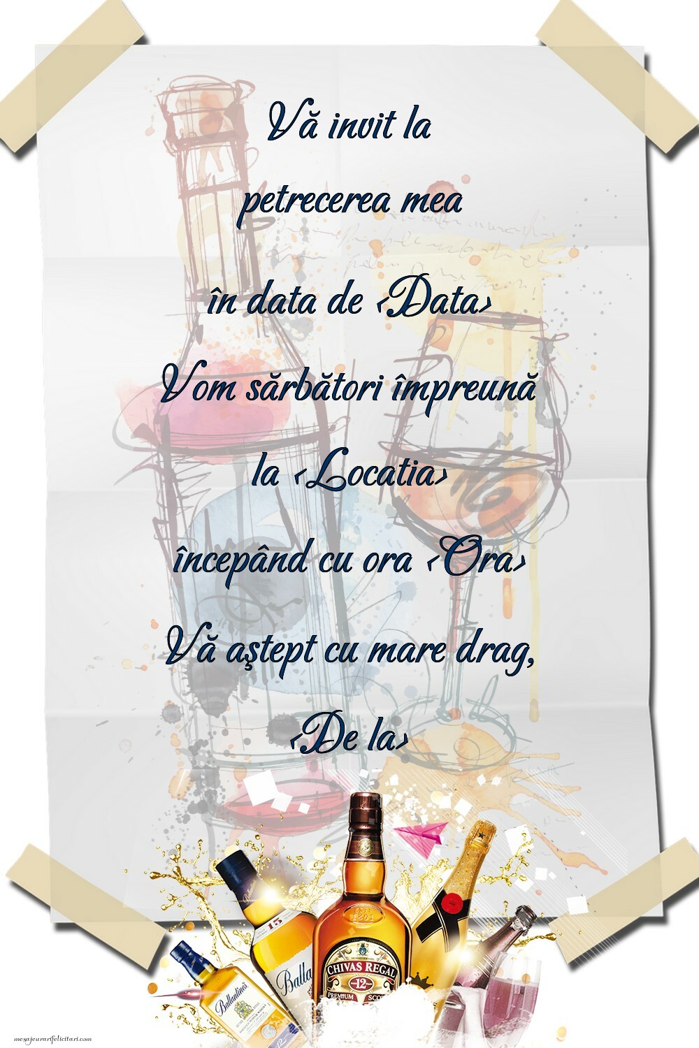 Invitație la petrecere cu sticle de băutură - Invitații la Ziua de nastere personalizate