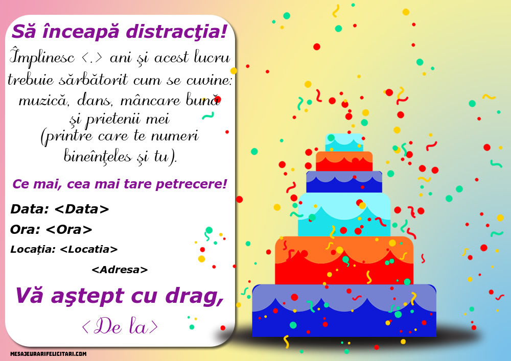 Invitație cu tort - Să înceapă distracţia! - Invitații la Ziua de nastere personalizate