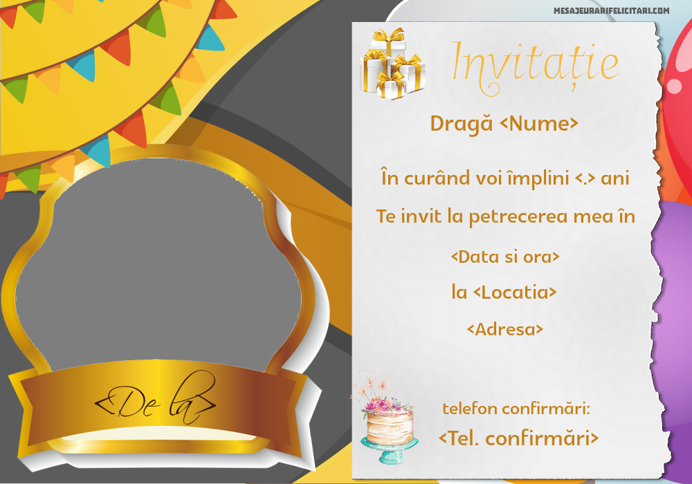 Invitație personalizată cu imaginea ta in ramă - Invitații la Ziua de nastere personalizate