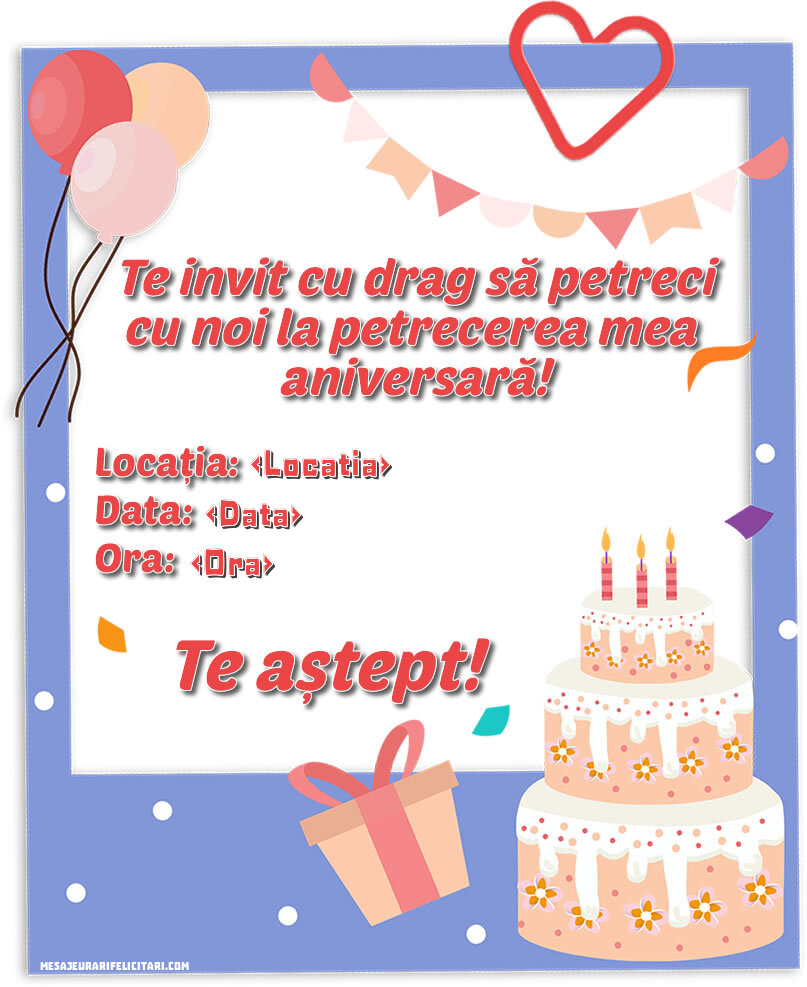 Invitație aniversare simplă - Invitații la Ziua de nastere personalizate