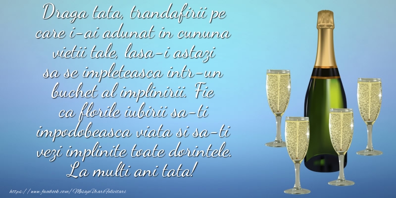 Mesaje de la multi ani pentru Tata - Draga tata, florile iubirii sa-ti impodobeasca viata si sa-ti vezi implinite toate dorintele - mesajeurarifelicitari.com