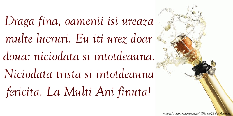 Mesaje de la multi ani pentru Fina - Draga fina, eu iti urez doar doua lucruri - mesajeurarifelicitari.com
