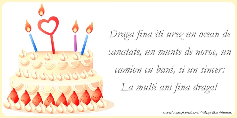 Mesaje de la multi ani pentru Fina - Draga fina iti urez un ocean de sanatate - mesajeurarifelicitari.com
