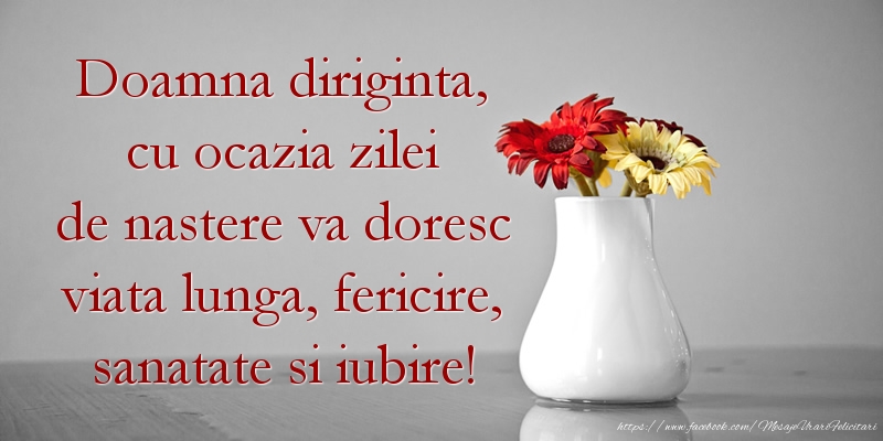 Mesaje de zi de nastere pentru Diriginta - Doamna diriginta, va doresc viata lunga, fericire, sanatate si iubire - mesajeurarifelicitari.com