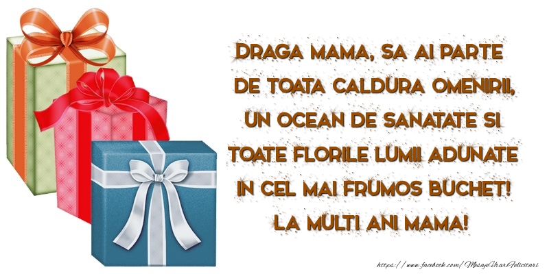 Mesaje de zi de nastere pentru Mama - Draga mama, iti doresc un ocean de sanatate si toate florile lumii - mesajeurarifelicitari.com