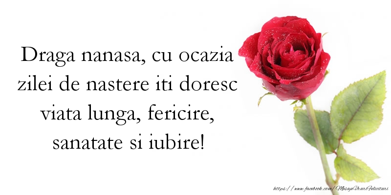 Mesaje de zi de nastere pentru Nasa - Draga nanasa, iti doresc viata lunga, fericire, sanatate si iubire - mesajeurarifelicitari.com