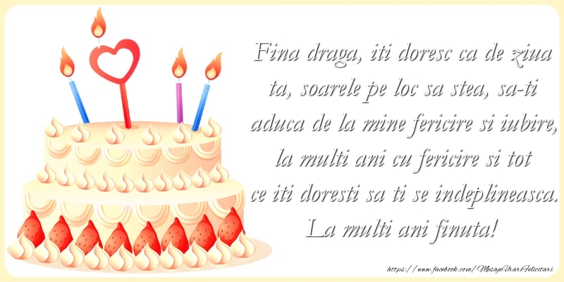 Mesaje de zi de nastere pentru Fina - Fina draga, tot ce iti doresti sa ti se indeplineasca - mesajeurarifelicitari.com