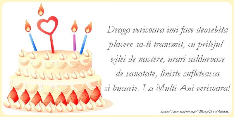 Mesaje de zi de nastere pentru Verisoara - Urari calduroase de sanatate, liniste sufleteasca si bucurie pentru verisoara - mesajeurarifelicitari.com