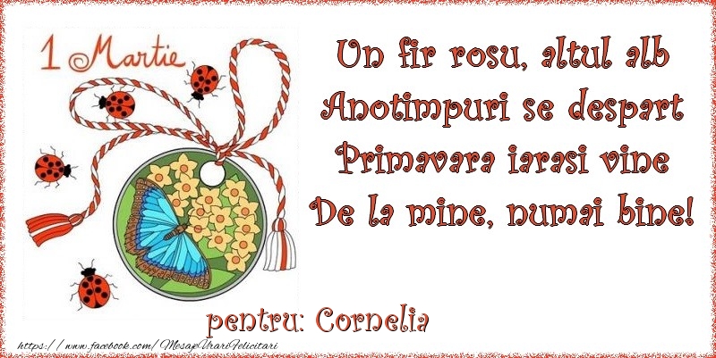 Felicitari de 1 Martie - Buburuză & Flori & Fluturi & Martisor | Un fir rosu, altul alb ... Pentru Cornelia!