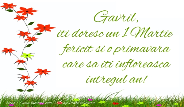 Felicitari de 1 Martie - Gavril iti doresc un 1 Martie  fericit si o primavara care sa iti infloreasca intregul an!