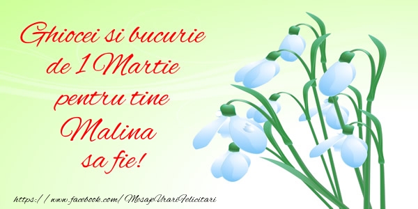 Felicitari de 1 Martie -  Ghiocei si bucurie de 1 Martie pentru tine Malina sa fie!