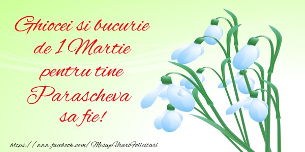 Felicitari de 1 Martie -  Ghiocei si bucurie de 1 Martie pentru tine Parascheva sa fie!