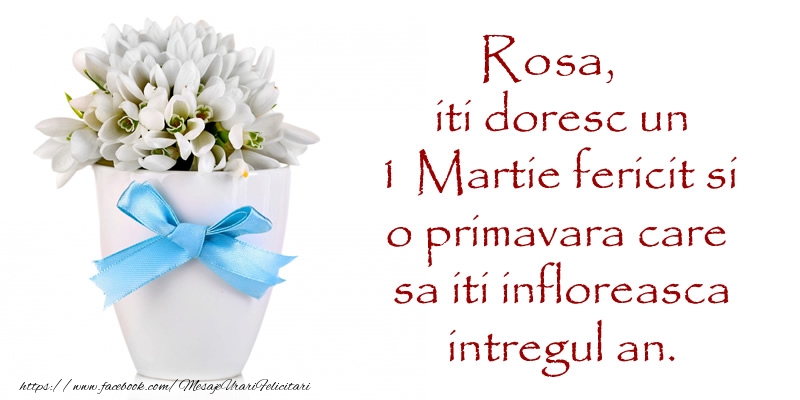 Felicitari de 1 Martie - Rosa iti doresc un 1 Martie fericit si o primavara care sa iti infloreasca intregul an.