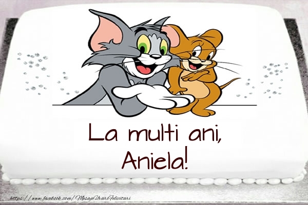 Felicitari pentru copii - Tort cu Tom si Jerry: La multi ani, Aniela!