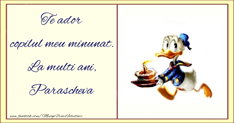 Felicitari pentru copii - Te ador copilul meu minunat. La multi ani, Parascheva