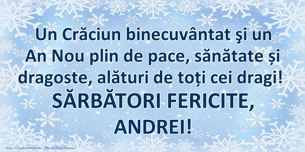 Felicitari de Craciun - Un Crăciun binecuvântat şi un An Nou plin de pace, sănătate și dragoste, alături de toți cei dragi! SĂRBĂTORI FERICITE, Andrei!