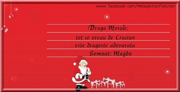 Felicitari de Craciun - Draga Mosule, Tot ce vreau de Craciun este dragoste adevarata semnat Magda