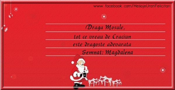 Felicitari de Craciun - Draga Mosule, Tot ce vreau de Craciun este dragoste adevarata semnat Magdalena