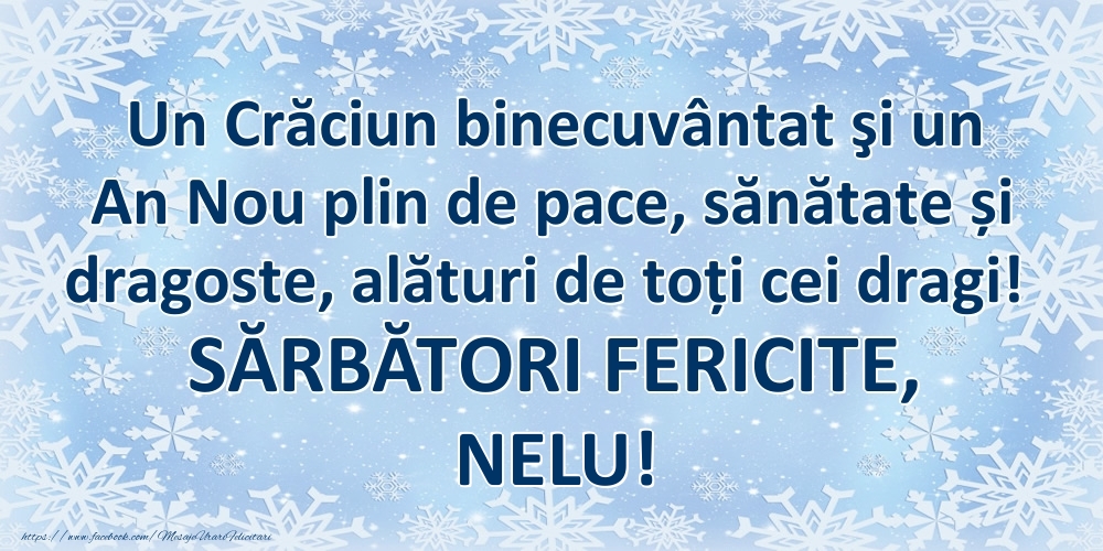Felicitari de Craciun - Un Crăciun binecuvântat şi un An Nou plin de pace, sănătate și dragoste, alături de toți cei dragi! SĂRBĂTORI FERICITE, Nelu!