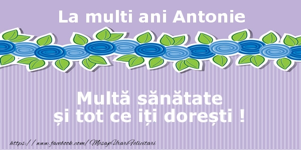 Felicitari de la multi ani - La multi ani Antonie Multa sanatate si tot ce iti doresti !