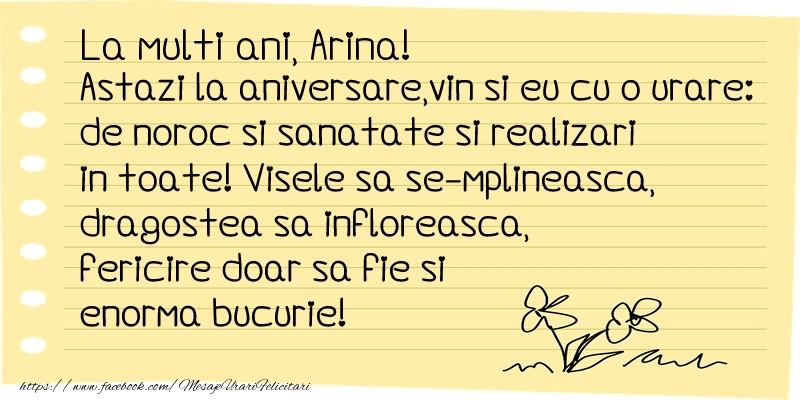 Felicitari de la multi ani - Flori & Mesaje | La multi ani Arina!