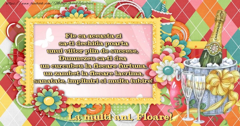 Felicitari de la multi ani - Flori & Sampanie & 1 Poza & Ramă Foto | La multi ani, Floare!