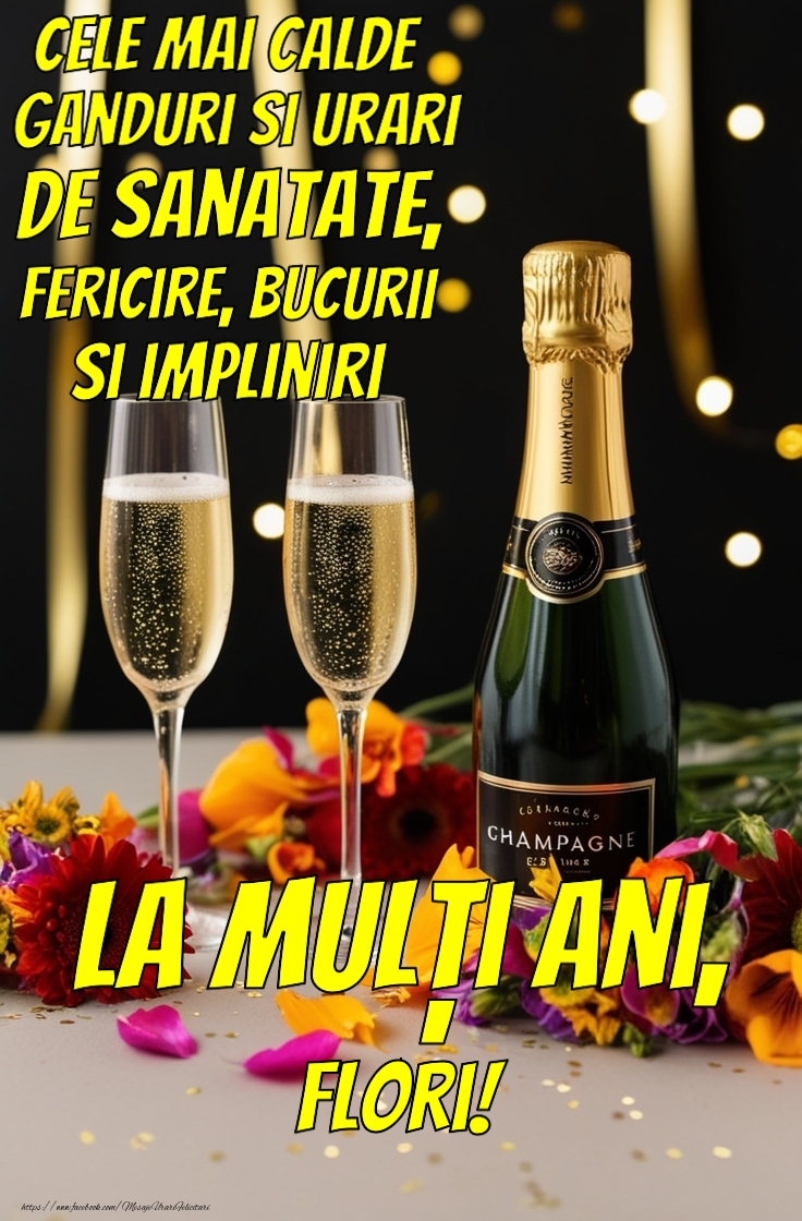 Felicitari de la multi ani - Flori & Sampanie | Felicitare cu șampanie personalizată cu nume