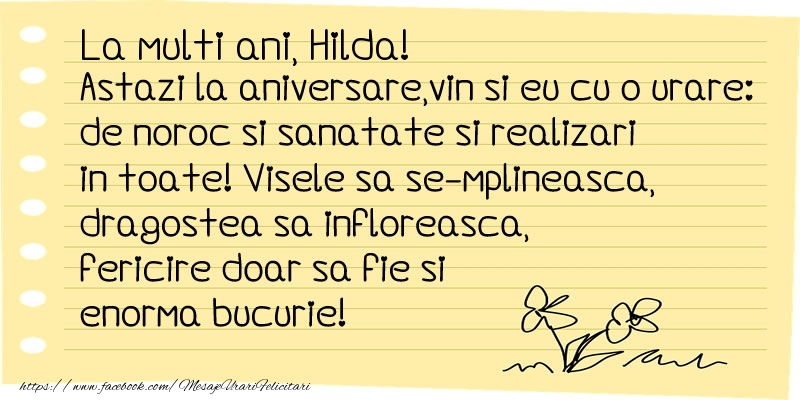 Felicitari de la multi ani - La multi ani Hilda!