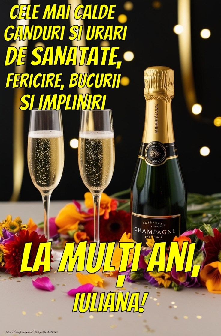 Felicitari de la multi ani - Flori & Sampanie | Felicitare cu șampanie personalizată cu nume