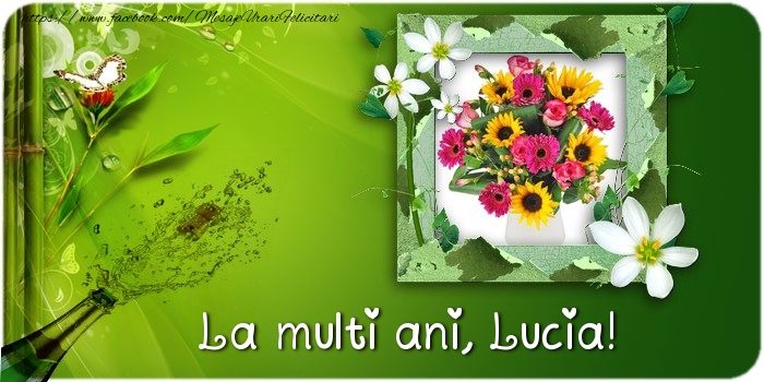Felicitari de la multi ani - Flori & Sampanie & 1 Poza & Ramă Foto | La multi ani Lucia