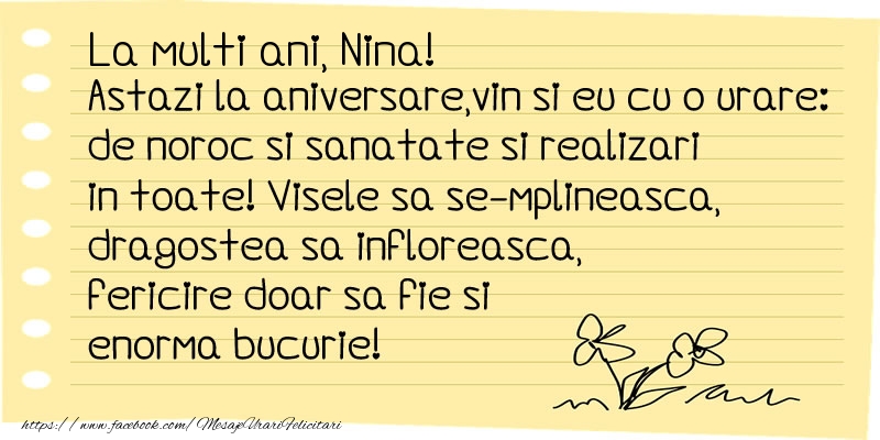 Felicitari de la multi ani - Flori & Mesaje | La multi ani Nina!