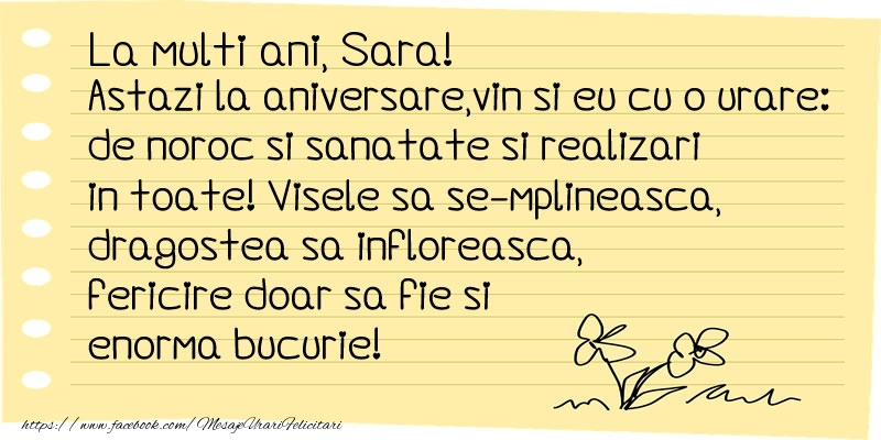 Felicitari de la multi ani - Flori & Mesaje | La multi ani Sara!